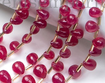 Naturliga rubinpärlor med droppar, 4x6-7 x 10 mm högkvalitativa rubinpärlor med droppar, rubinpärlor med tårdroppar, släta briolettepärlor med droppar,
