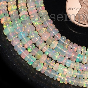 Natural Ethiopian Opal Beads, 2.75-4.5mm Ethiopian Opal Smooth Rondelle Beads, Plain Opal Beads, Super Top Quality Ethiopian Beads