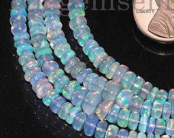 Light Blue Ethiopian Opal Rondelle Beads, 3-4.5mm Smooth Opal