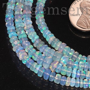 Hellblauer äthiopischer Opal 3-4.5 mm Rondelle Perlen, Glatte Opal Perlen, Große Opal Glatte Perlen, Perlen für die Schmuckherstellung, Opal Perlen