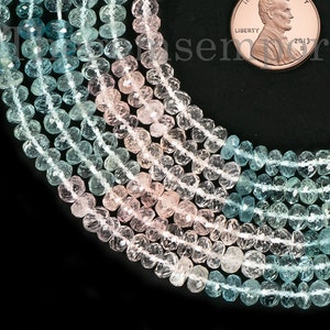 5.25-5.5mm Aquamarine Morganite Faceted Rondelle, Aquamarine Faceted Beads, Morganite Rondelle Beads, Aquamarine Gemstone Beads For Jewelry
