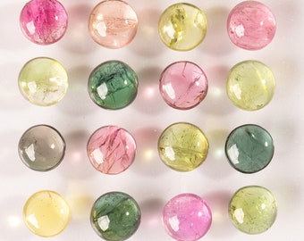 25-pack, 5 mm släta kalibrerade turmalin-cabochon, rund turmalin-cabochon av AA-kvalitet, multiturmalin-cabochon, lösa turmalin-cabochon