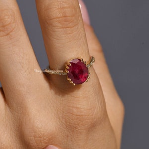 Natural Ruby Diamond Ring/Vintage Ruby Engagement Ring/Chunky Ruby Ring/14k Solid Gold Ring/July Birthstone/Solitaire Wedding Ring for Women