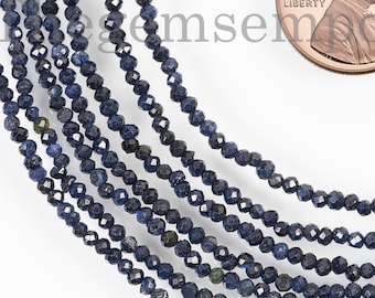 Natural Blue Sapphire Faceted Rondelle Beads, Loose Tiny Beads Strand for Jewelry Making, Bulk Gemstone Beads, Wholesale Beads Suppliers