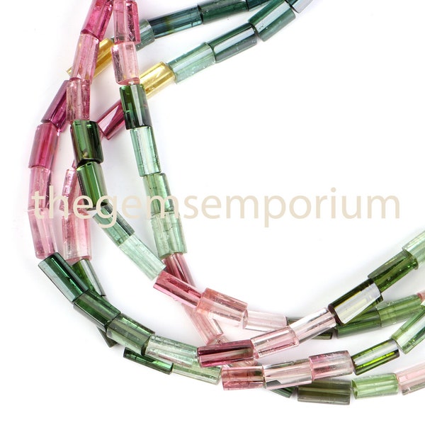 Top Natural Multi Tourmaline Smooth 4x8-5x8mm Tubes, Tourmaline Plain Tube For Jewelry Crafts, Loose Tourmaline Beads, Straight Drill Beads