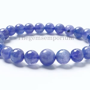 Blue Tanzanite Plain Ball Bracelet, Stretchable Round Bracelet, Healing Crystals, Gift for Her