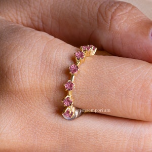 Pink Tourmaline Eternity Ring,Pink Engagement Band,Distance Wedding Ring for Her,Dainty Stackable Ring,14k Solid Gold,Anniversary Gift