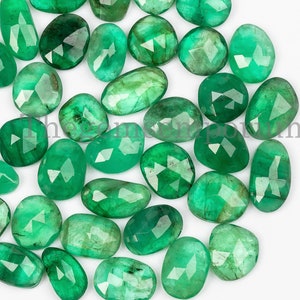 Emerald Polki Stone, Emerald  Rose cut Slices, 8x10-10x15mm Faceted Cabochon, Rose cut Loose Gemstone, Emerald Gemstone Slice, Rose Cut Gems