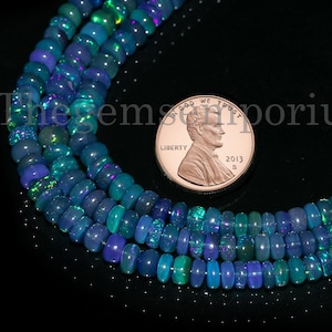 3-5.5 mm Dark Blue Opal Smooth Beads, Blue Opal Rondelle Shape Beads, Plain Opal Beads, Color Opal Beads, Flashy Opal, Gemstone Beads