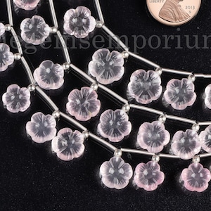 Rose Quartz Flower Carving Beads, 8-11mm Quartz Fancy Beads, Carving Bead, Rose Quartz Beads, Rose Quartz Flower Beads, Flower Carving Beads