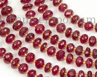 Cuentas de briolette de rubí de alta calidad, cuentas Rondelle facetadas de rubí, cuentas de rubí sueltas para la fabricación de joyas, cuentas de piedras preciosas naturales Rondelles facetadas