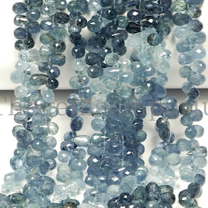 Cuentas de aguamarina de alta calidad, cuentas facetadas de aguamarina, cuentas en forma de lágrima de 4,25 x 6,5-4,50 x 9 mm, cuentas de aguamarina, briolettes de aguamarina