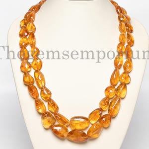 One Piece! Natural Citrine Plain Raw Tumble Necklace, November Birthstone Jewelry, Smooth Tumble Necklace, Burnt Citrine Layering Necklace