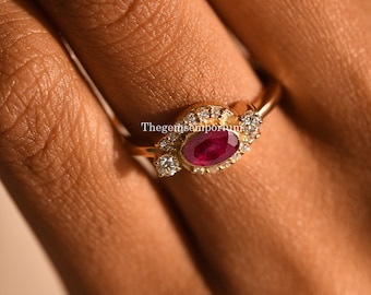 Oval Cut Ruby Engagement Ring/July Birthstone/Ruby Diamond Wedding Ring/14k Solid Gold Engagement Ring/Red Ruby Promise ring For Her
