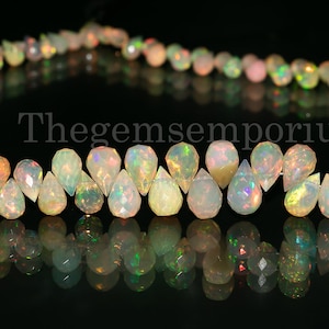 Rare! Ethiopian Opal Flashy Drops, Faceted Ethiopian Opal Teardrop Beads,Natural Fire Opal Drops for Jewelry Making,Wholesale Beads Supplier