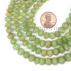 Emerald Rondelle Carving Beads, 6.5-11 mm Loose Emerald Strand, Hand Carved Emerald, Melon Shape Carving, Precious Beads For Jewelry Crafts