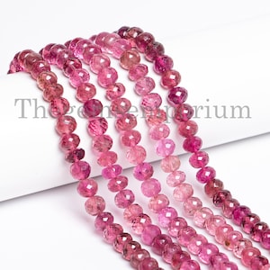 Faceted Rondelle Rubellite Beads, Loose Drilled Beads for Jewelry Making, 5.5-6mm Rondelle Beads Strand, Wholesale Beads Bulk Suppliers