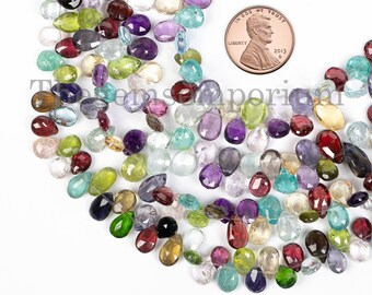 5x6.50-5.50x7mm High Quality Multi Gemstone Faceted Pear Beads, Loose Gemstone Pear Beads, Briolette Pear Beads,Multi Gemstone Beads Jewelry
