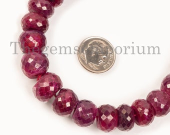 Cuentas de rubí facetadas rondelle de alta calidad, cuentas de rubí facetadas de 10 a 13,5 mm, cuentas de rubí rondelle, cuentas de rubí, cuentas de rondelle, cuentas de rubí rondelle