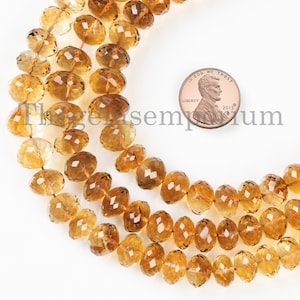 Whisky Quartz Briolette Beads, Whisky Quartz Faceted Rondelle Beads, Loose Quartz For Jewelry Crafts, Faceted Quartz, Gemstone Beads