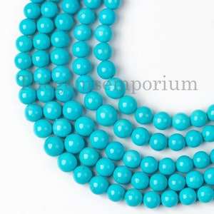 Blue Turquoise Plain Round Beads, Smooth Ball Shape Beads Turquoise Strand, Loose Drilled Beads for Jewelry Making, Wholesale Beads Supplies