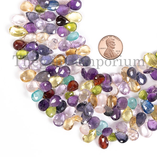 Multi gemstone faceted briolette 7.5-11.5-8x14mm Multi gemstone faceted Beads, Multi gemstone pears Beads, Multi gemstone Beads