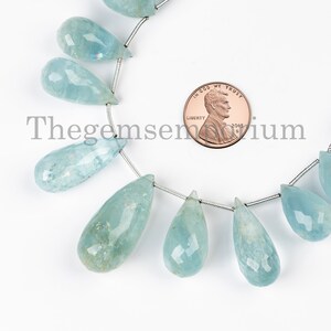 Briolettes de gota de lágrima facetada de aguamarina natural, cuentas de gota de aguamarina, cuentas facetadas de aguamarina, cuentas de aguamarina, cuentas de piedras preciosas de aguamarina