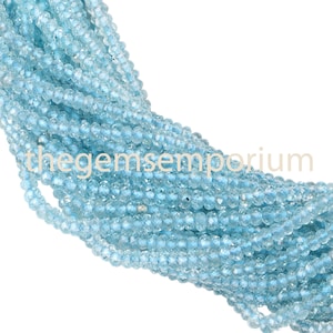 Blue Topaz  3-3.5MM Faceted Rondelle Beads, Blue Topaz  Beads, Blue Topaz Faceted Beads, Blue Topaz Rondelle Beads