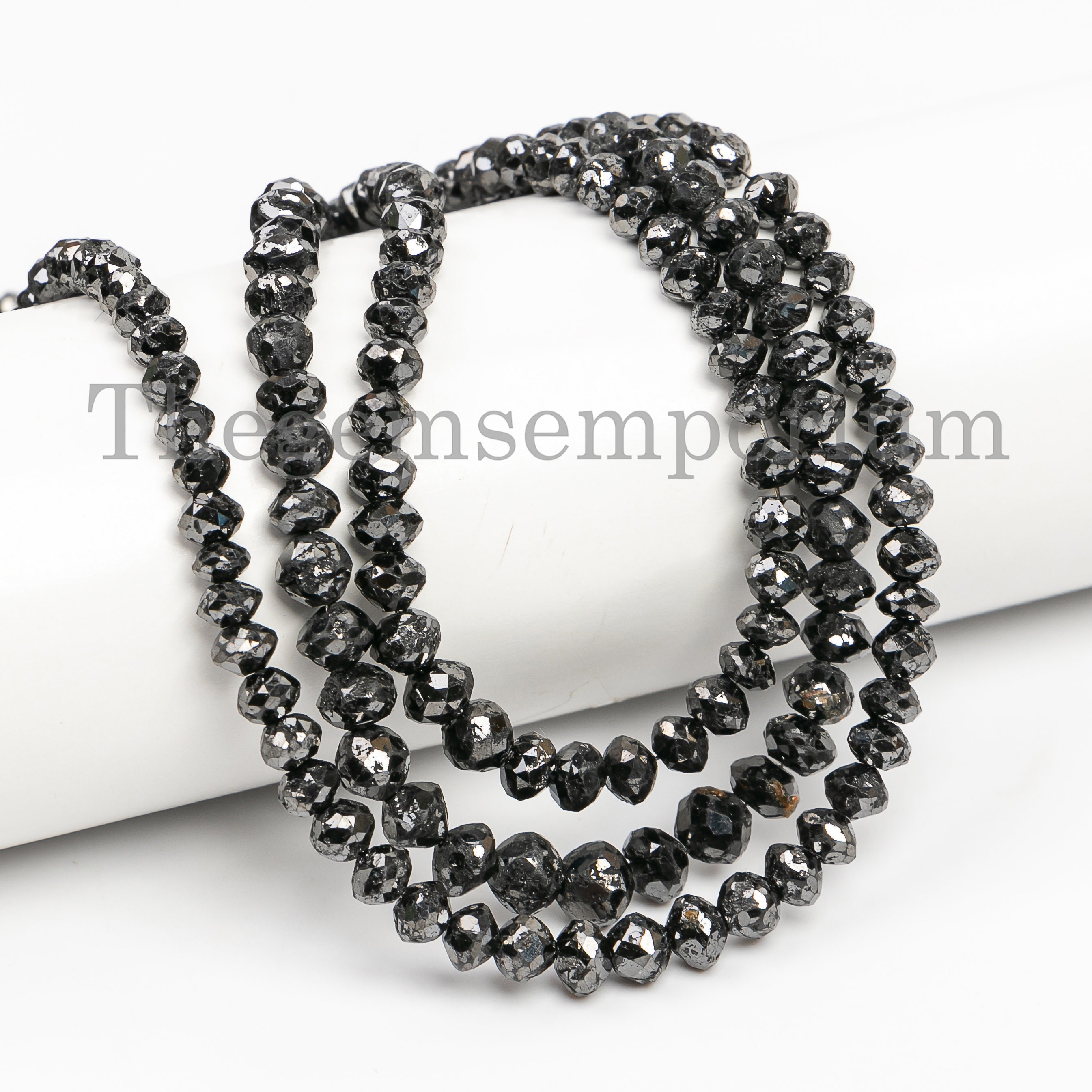 Lot De 4 Perles Diamant Noir 12,5 Mm – Qualité AAA, Certifié IGL, Pour Fabrication Bijoux