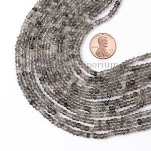 Natural Black Rutile Faceted Rondelle, 3.5-4mm Faceted Beads, Loose Gemstone Beads for Jewelry Making, Black Rutile Gemstone Beads Strand