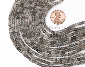 Natural Black Rutile Faceted Rondelle, 3.5-4mm Faceted Beads, Loose Gemstone Beads for Jewelry Making, Black Rutile Gemstone Beads Strand