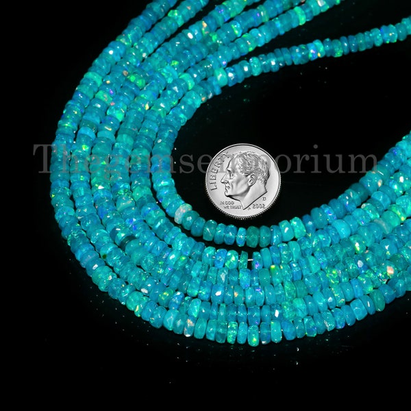 Top-Qualität Farbe Paraiba Opal 3,5-5mm facettierte Rondell Perlen, Paraiba Opal Rondell Perlen, Opal facettierte Perlen, natürlicher Paraiba Opal