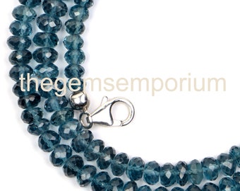 London Blautopas Halskette, Facettierte Rondell Perlen, Edelsteinschmuck