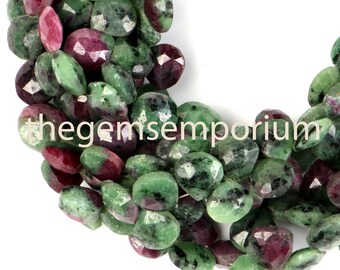 Naturalny Rubin Zoisite 8-9 mm Fasetowany Briolette, Koraliki Serca, Koraliki Rubin Zoisite, Koraliki Rubin Zoisite w Kształcie Serca Wiertło Boczne, Koraliki Rubin Zoisite