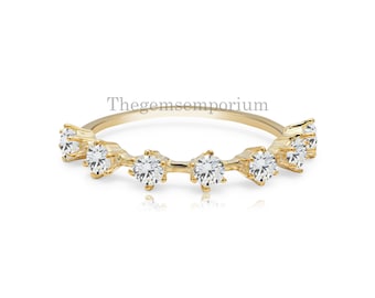 14k Gold Diamond Wedding Band – Half Eternity Anniversary Ring
