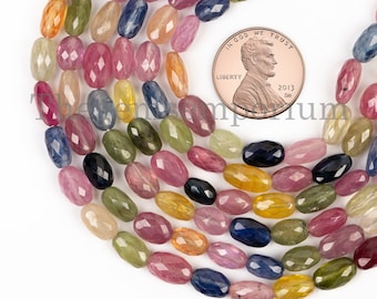 Multi Sapphire Faceted Oval Briolette, 5x7-5x11mm Multi Sapphire Beads, Straight Drill Beads, Natural Oval Beads, Multi Sapphire Beads