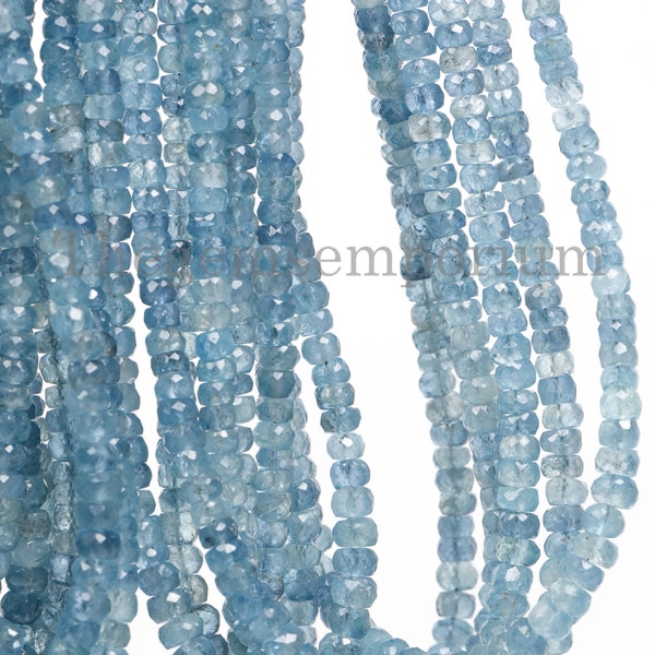 Santa Maria Aquamarine Beads, Aquamarine Faceted Rondelle Beads, 3-4.5 mm Aquamarine Briolette Beads, Faceted Rondelles, Loose Aquamarine