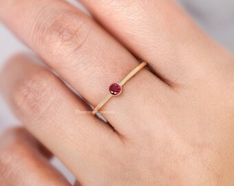 Handmade 14k Solid Gold Ruby Solitaire Ring, Minimalist July Stone