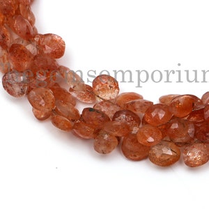 Sunstone Faceted Heart Briolette, 6-7mm, Sunstone Faceted Beads, Sunstone Beads, Sunstone Heart Beads, Heart Beads, Gemstone Bead