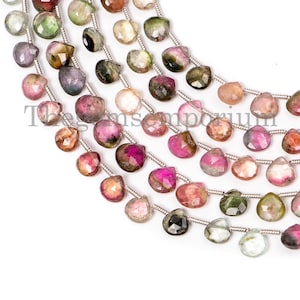 Extremely Rare Natural Multi Tourmaline 6-7mm Heart Beads, Tourmaline Heart Briolettes, Multi Tourmaline Faceted Beads, Tourmaline Beads
