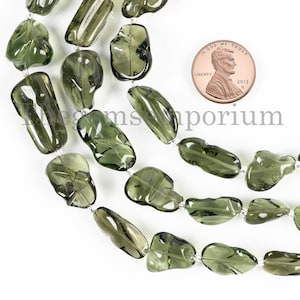 Exclusive Rare! Moldavite Natural Nuggets Beads, Smooth Nuggets Beads, Loose Green Moldavite Beads Strand, Authentic Moldavite,Raw Moldavite