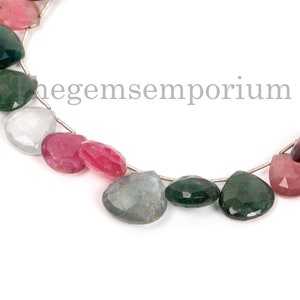 17-19 mm Tourmaline Faceted Heart Beads, Tourmaline Beads, Multi Tourmaline Heart Shape Beads, Multi Tourmaline Faceted, Side Drill Bead