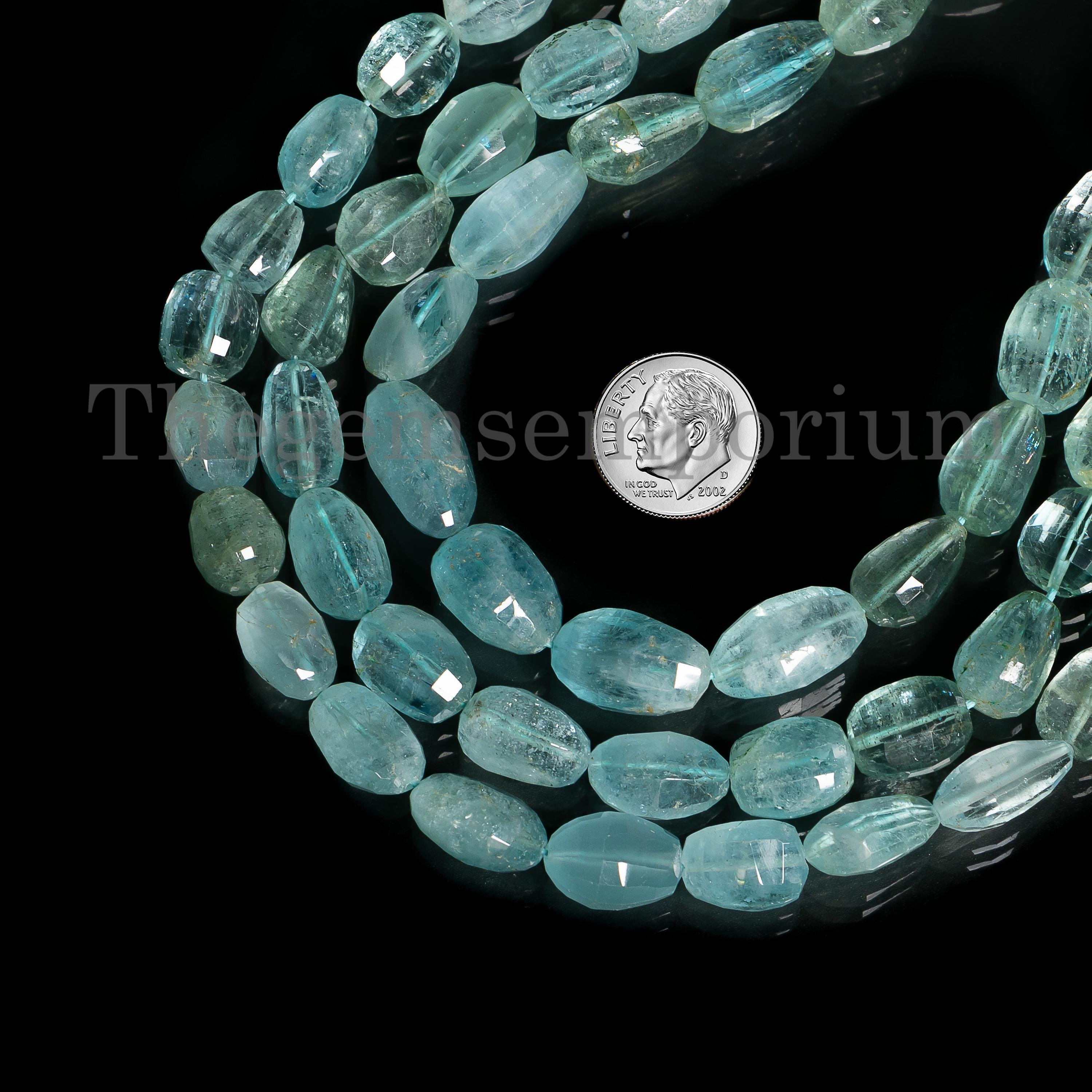 Aquamarine Faceted Nuggets Beads, Loose Raw Gemstone Drilled Beads Strand, Blue Aquamarine Beads, Wholesale Beads Bulk Gemstone Suppliers