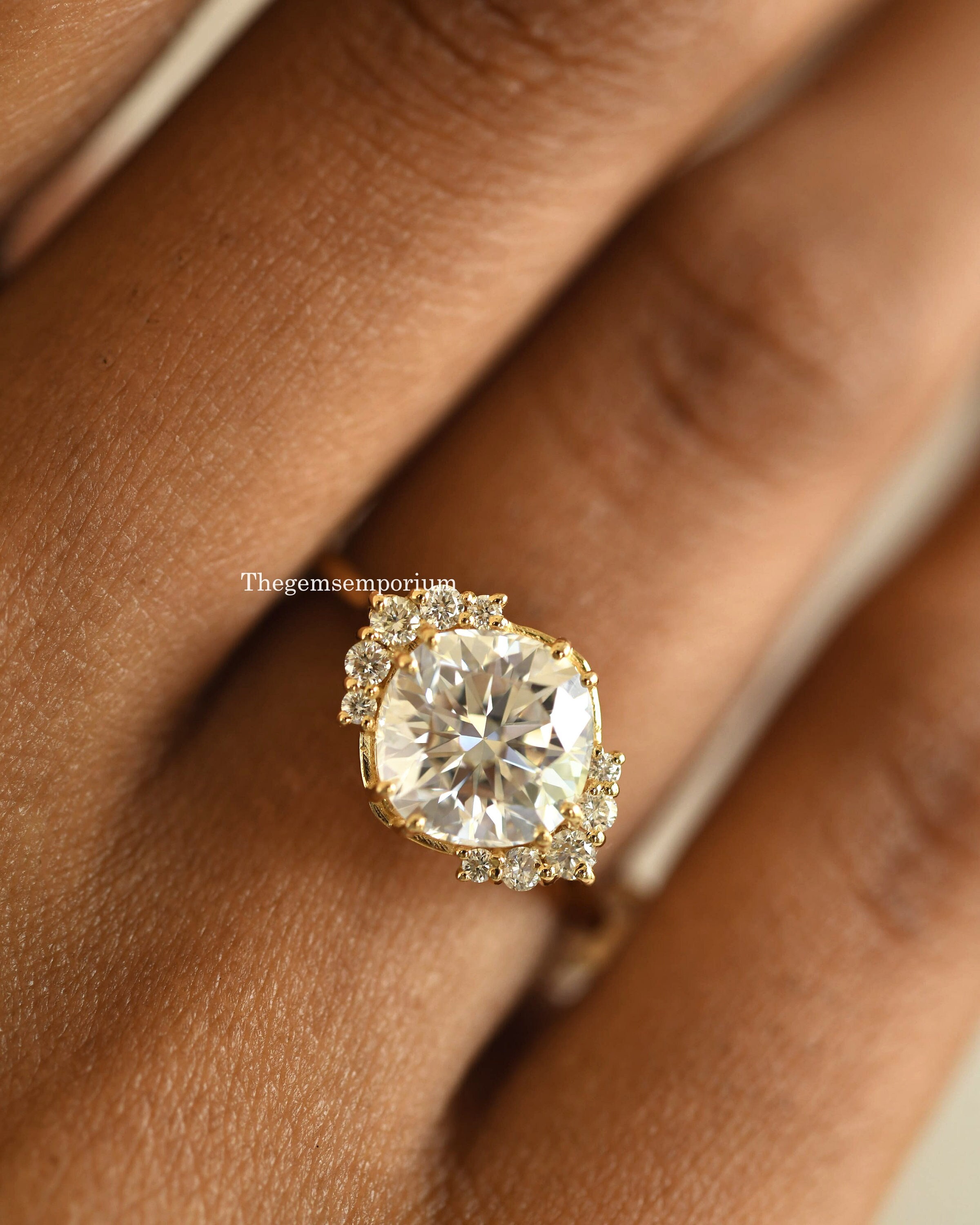 Dazzlingrock Collection 18K Rose Gold Halo Engagement Ring – 5.3mm Cushion Lab Gemstone & 0.10ct Round Diamonds - View #4