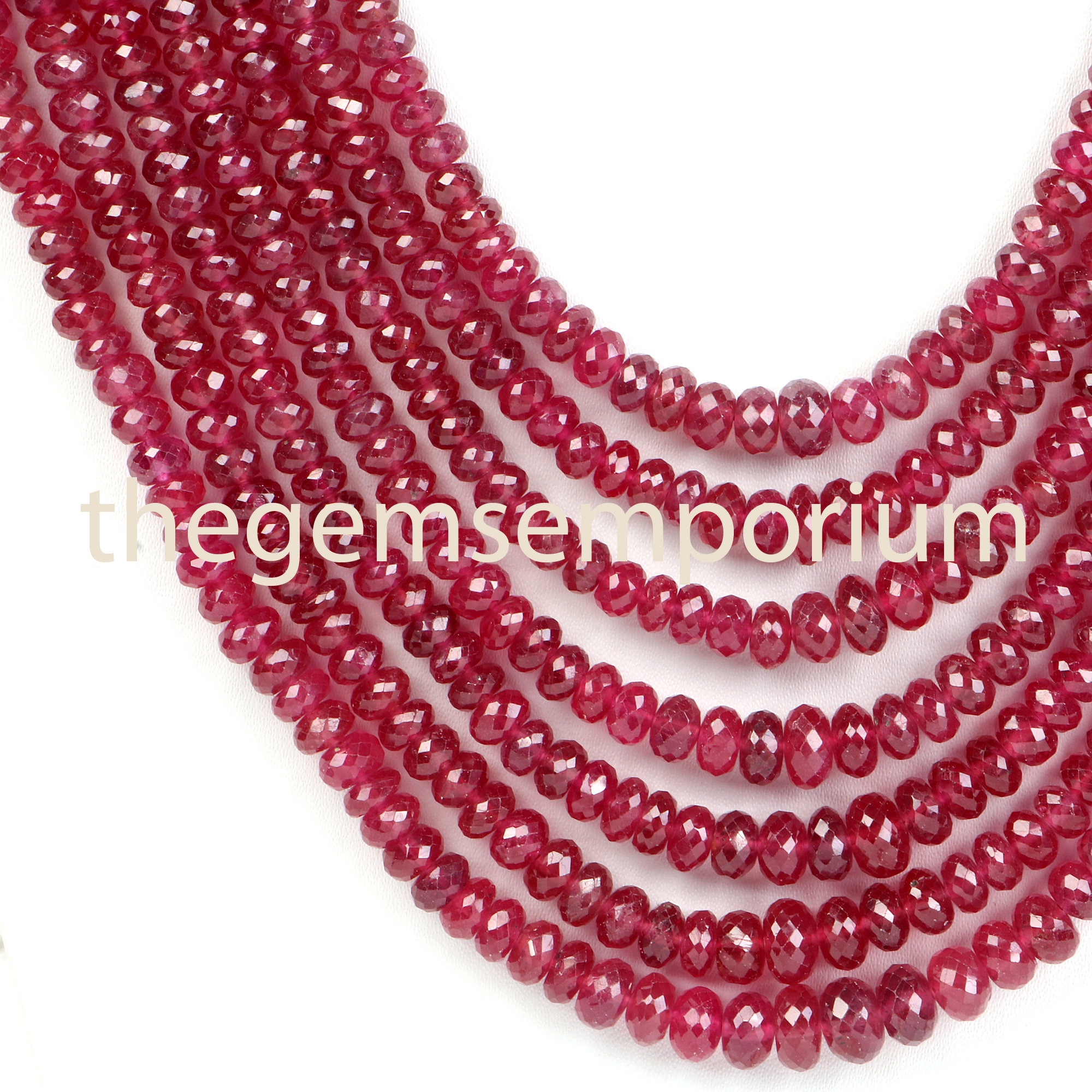 Ruby Glass Filled Faceted Rondelle Necklace, Glass Filled