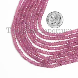 Rare! Natural Pink Sapphire Beads, Faceted Rondelle Beads String, Sapphire Pink Beads, 16 Inches Natural Gemstone Beads For Necklace Making