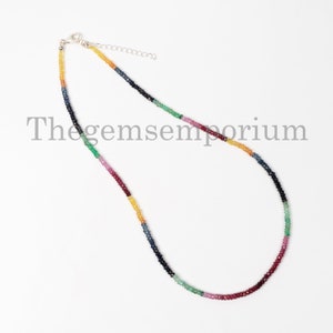 2.5-3mm Multi Sapphire Beaded Necklace, Multi Sapphire Faceted Rondelle Necklace, Sapphire Gemstone Necklace, Anniversary gifted necklace