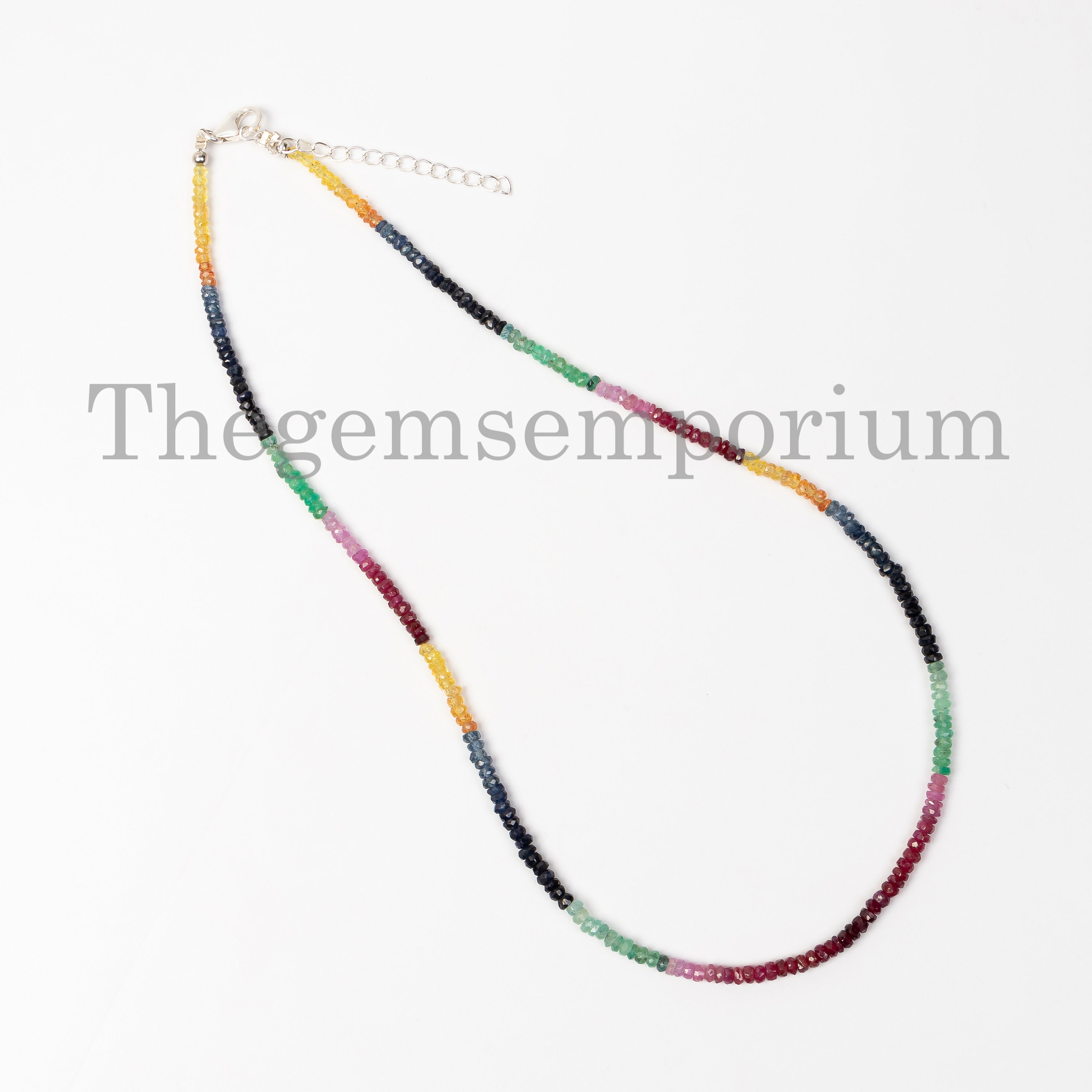 2.5-3mm Multi Sapphire Beaded Necklace, Multi Sapphire Faceted Rondelle Necklace, Sapphire Gemstone Necklace, Anniversary gifted necklace