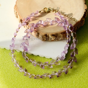 Natural Amethyst Necklace, Beaded Gemstone Jewelry, Briolette Drops, 18k Gold Plated Jewelry, Necklace, Gift For Her, February Birthstone