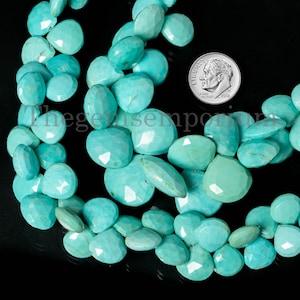 Natural Blue Turquoise Heart Shape Beads, Faceted Heart Turquoise Strand,Loose Drilled Beads for Jewelry Making,Turquoise Pendant,Wholesaler